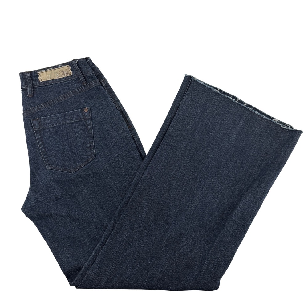 Worn Wide Leg Jeans Womens Size 8 Dark Wash Raw Hem Stretch Denim Mid Rise Y2K